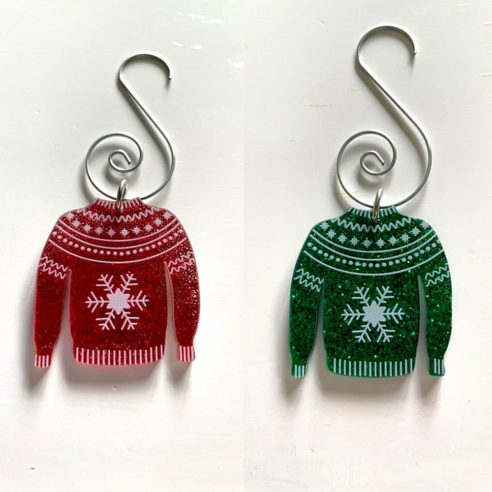 Set of 2 Ugly Christmas Sweater Tree Ornaments, Xmas Decor